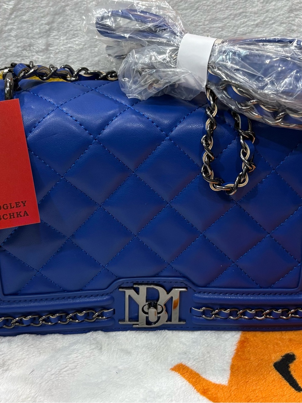 Badgley Mischka Quilted Royal Blue Chain Crossbody Bag